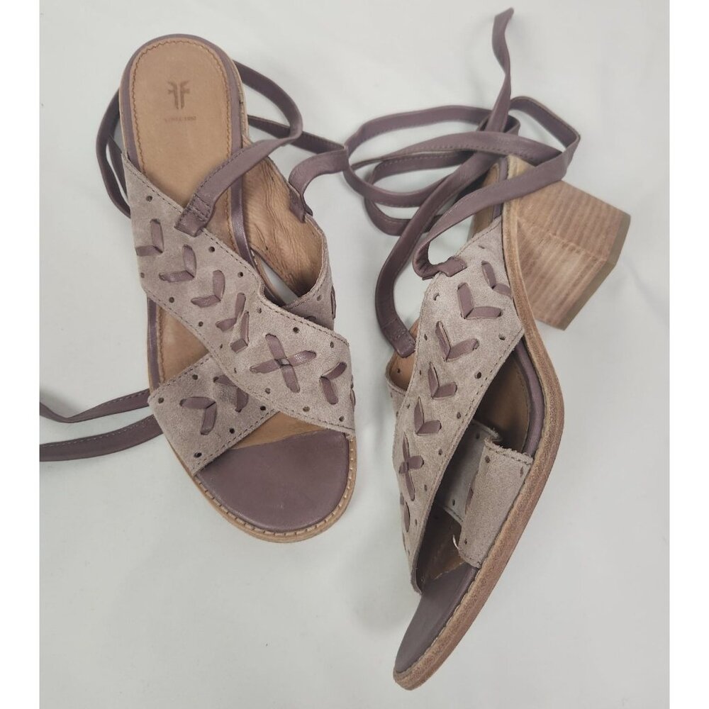 Frye Women's Sz. 10 Bianca Woven Purple Leather Ankle Wrap Sandals